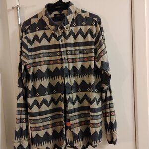 Roark Mens Large Long Sleeve Shirt Aztec Southwestern Button Up Classic Tan